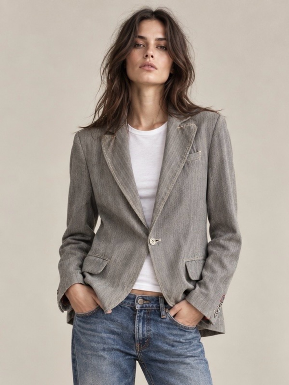 Rare Y2K Archive Diesel Gray/ Taupe Herringbone Tailored Blazer Jacket